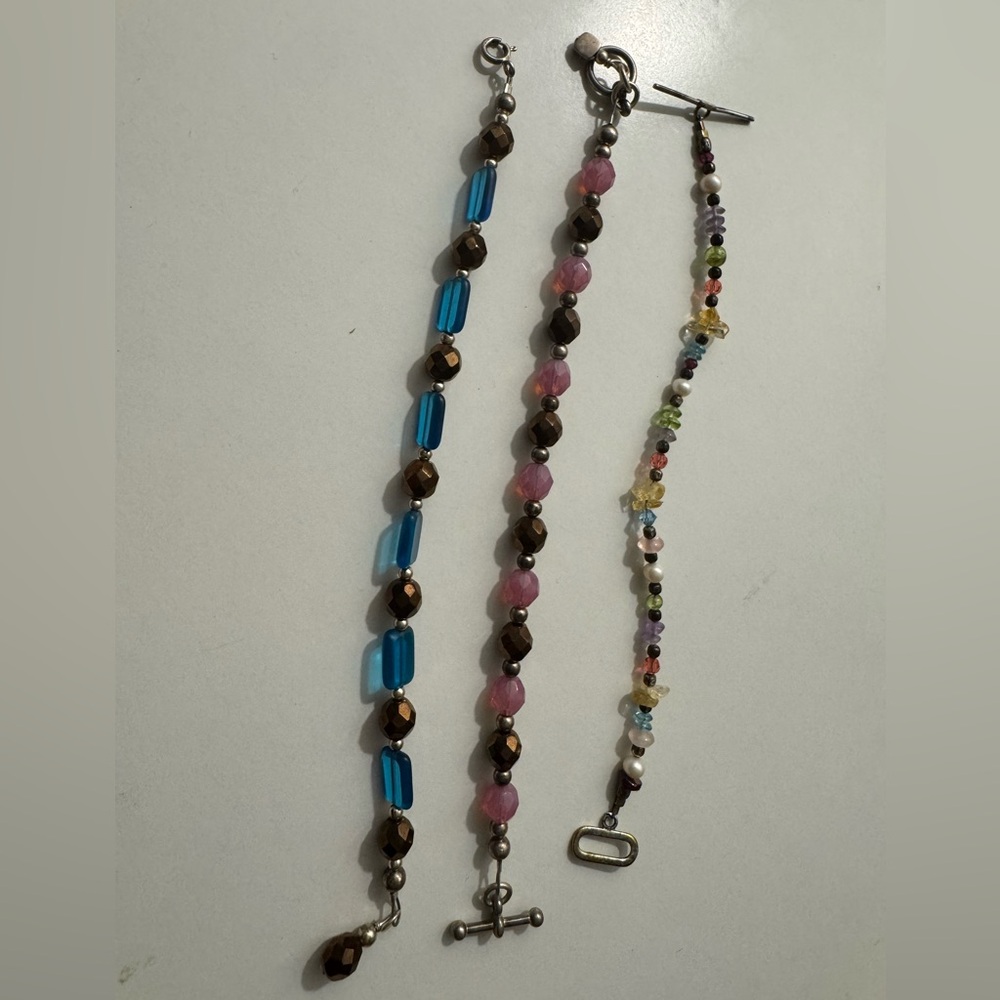 925 Silver Beaded Clasp Bracelets 3 pcs